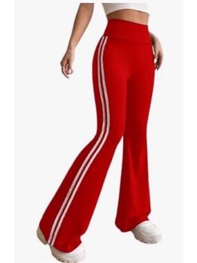 wild fable Red High-Waist Flared Track Pants with White Side Stripes